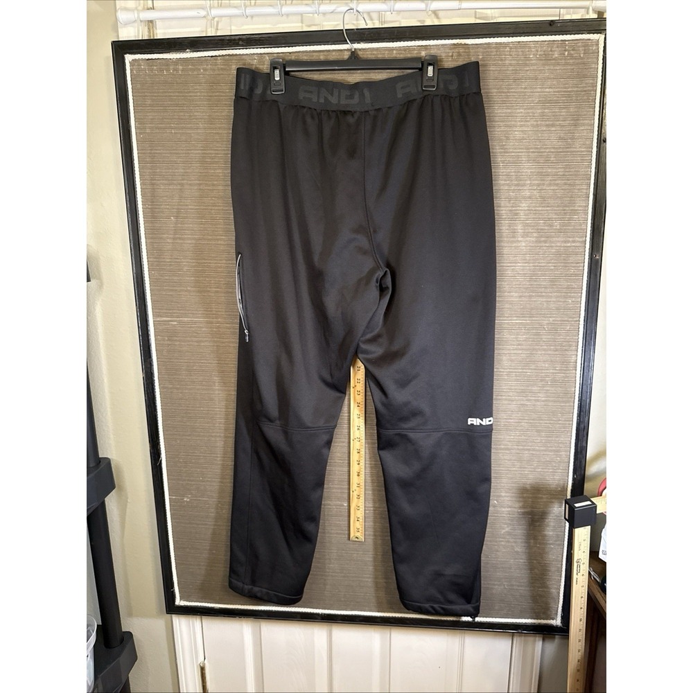 AND1 SWEATPANTS MEN XL BLACK ZIP POCKET Logo On Side Of Right Leg